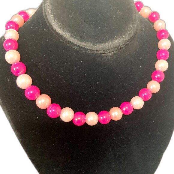 BARBIE Core Pink Bubblegum Beads Stretchy Statement Choker Necklace 15" Long - Picture 1 of 7
